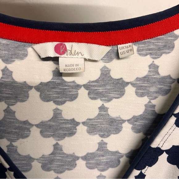 Boden Printed White Navy Jersey Short Sleeve Dress‎ - Picture 5 of 6